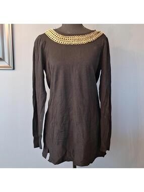 Boston Proper Gold Chain Overlay Detail Black Sweater Size Medium